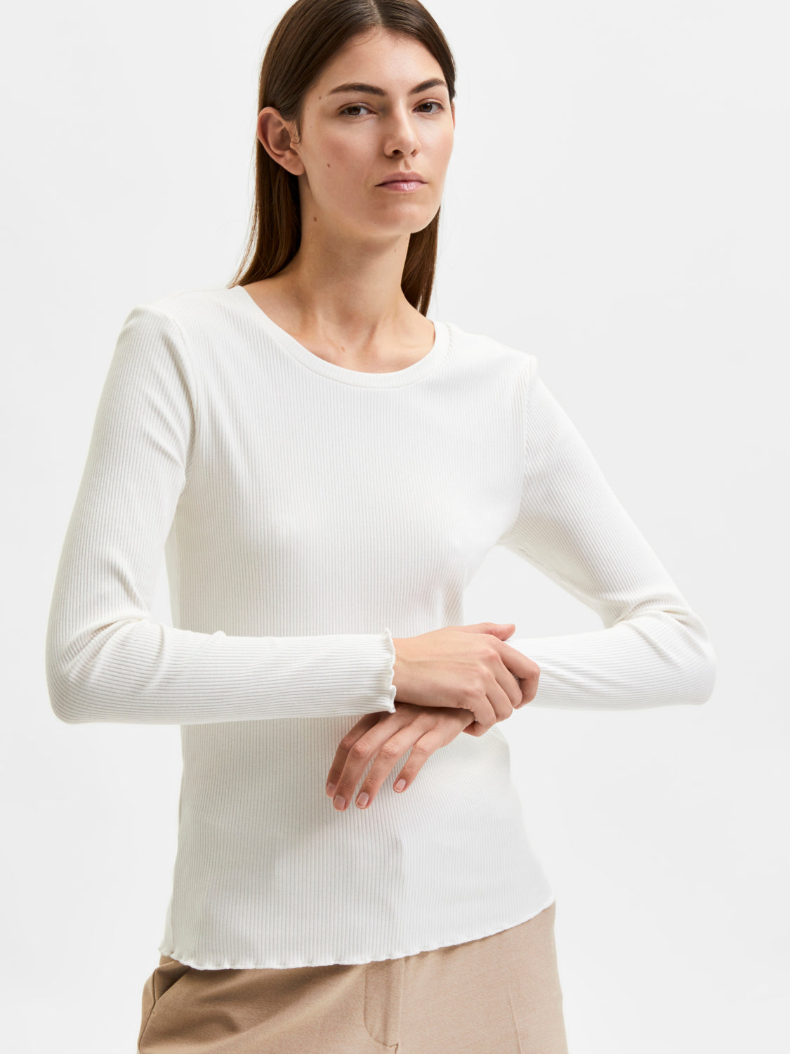 SELECTED FEMME - ANNA LS T-SKJORTE - HVIT